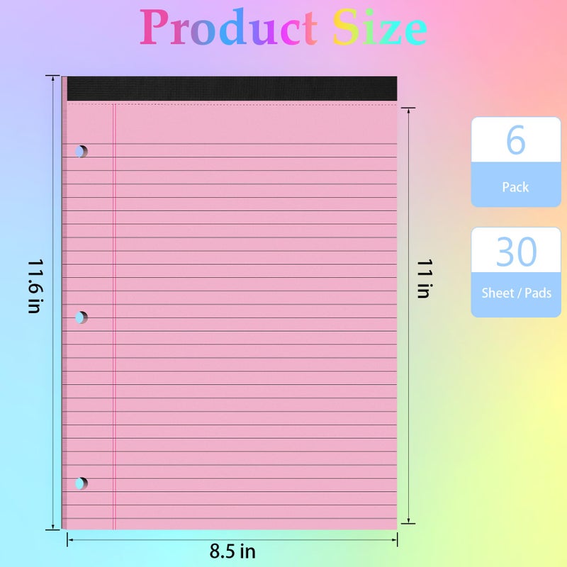 HAUTOCO 6 Pack 8.5 x 11 Legal Pads Colored Wide Ruled Notepads Perforated Writing Pads, 30 Sheets Per Notepad, 3-Hole Punched Paper, Writing Note Pads for School, Home, Office, Business - Image 2